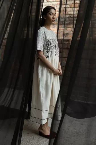 Ivory gaia quilted yoke dress
