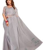 Grey Embroidered Art Silk Saree With Blouse Piece