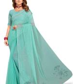 Blue Embroidered Art Silk Saree With Blouse Piece