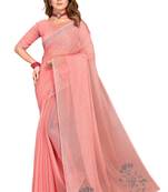 Peach Embroidered Art Silk Saree With Blouse Piece