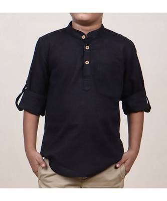 boy's black rolled up cotton shirt 5