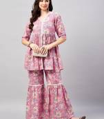 Winered woman pink floral print lace detailing sharara set