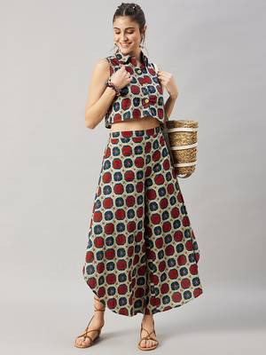 Winered woman brown and orange box print co-ord set 1