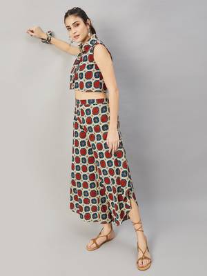Winered woman brown and orange box print co-ord set 3