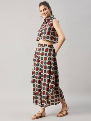 Winered woman brown and orange box print co-ord set 4