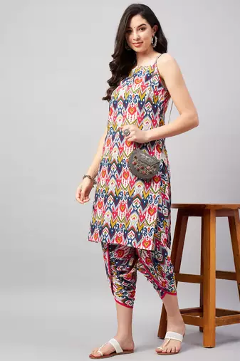 Winered woman multi-coloured print strap kurta & dhoti co-ord set