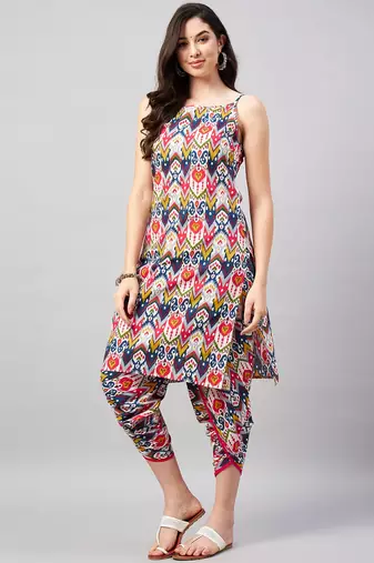 Winered woman multi-coloured print strap kurta & dhoti co-ord set