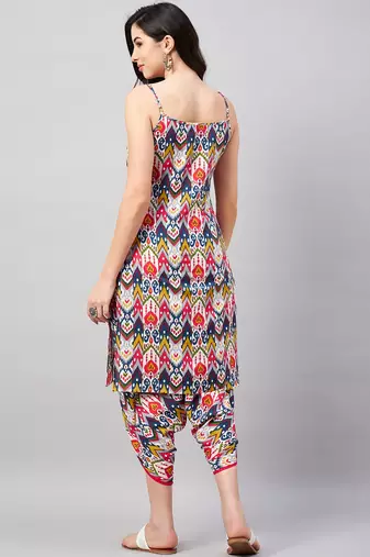 Winered woman multi-coloured print strap kurta & dhoti co-ord set