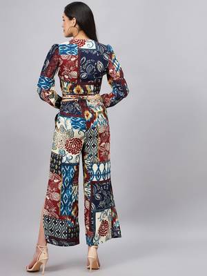 Winered woman navy blue patch print crop top & pant set 5