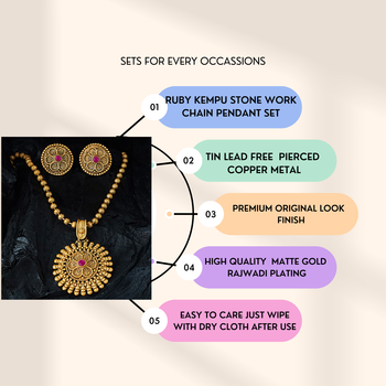 antique matte gold ruby red stone south indian temple jewellery set for women 3