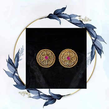 antique matte gold ruby red stone south indian temple jewellery set for women 4