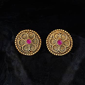 antique matte gold ruby red stone south indian temple jewellery set for women 5