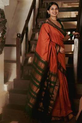 Elegant Orange and Green Zari Woven Saree: Perfect for Parties and Festive Celebrations 1