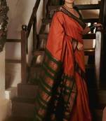 Elegant Orange and Green Zari Woven Saree: Perfect for Parties and Festive Celebrations