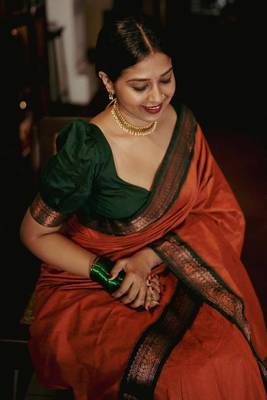 Elegant Orange and Green Zari Woven Saree: Perfect for Parties and Festive Celebrations 5