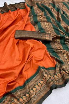 Elegant Orange and Green Zari Woven Saree: Perfect for Parties and Festive Celebrations 5