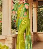 Parrot green silk jacquard woven saree with blouse