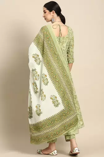 Green Printed Pure Cotton Kurta Set