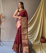 MAROON BLUE GORGEOUS SILK SAREE