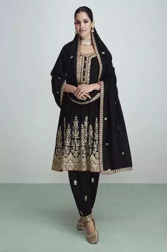 Black Premium Silk Embroidery Readymade Suits
