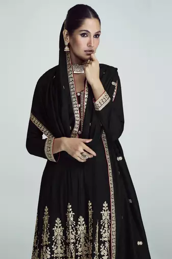 Black Premium Silk Embroidery Readymade Suits