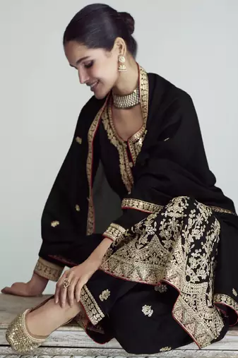 Black Premium Silk Embroidery Readymade Suits