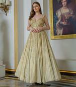 Gold tissue silk flared gown