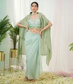 Mint green lila dhoti cape set