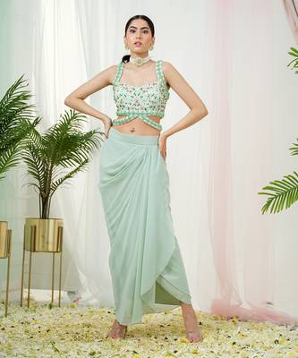 Mint green lila dhoti cape set 2