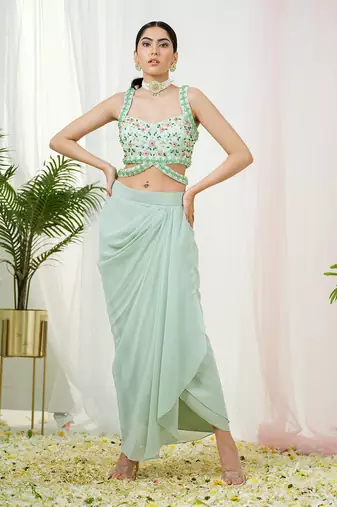Mint green lila dhoti cape set