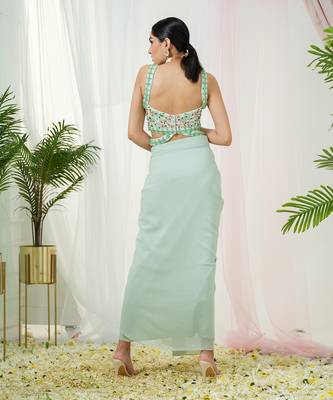 Mint green lila dhoti cape set 3