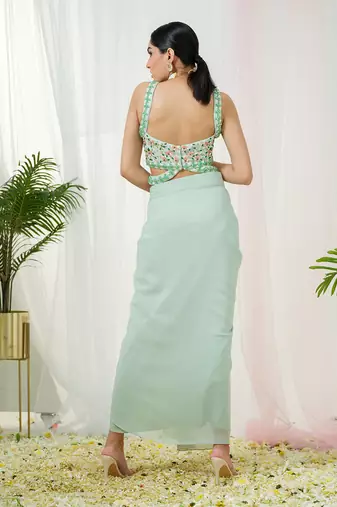 Mint green lila dhoti cape set