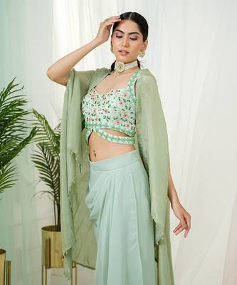 Mint green lila dhoti cape set 5