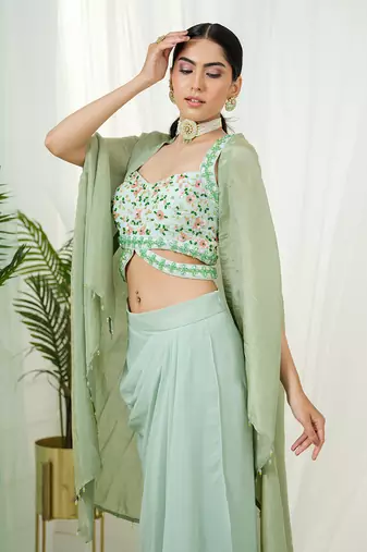 Mint green lila dhoti cape set
