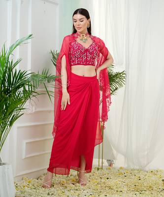 Hot pink elara dhoti cape set 1