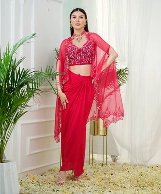 Hot pink elara dhoti cape set 2