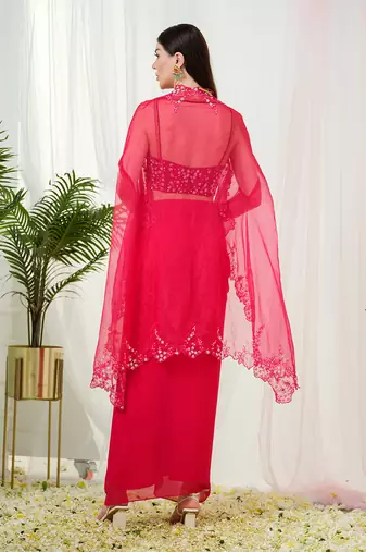 Hot pink elara dhoti cape set