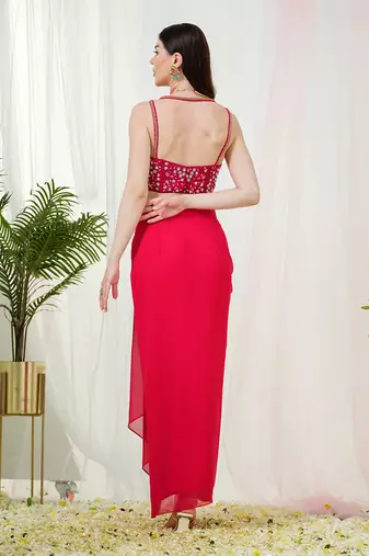 Hot pink elara dhoti cape set