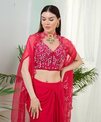 Hot pink elara dhoti cape set 5