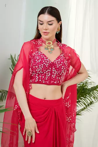 Hot pink elara dhoti cape set