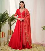 Red vermilion anarkali gown with dupatta