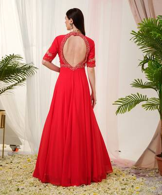 Red vermilion anarkali gown with dupatta 4