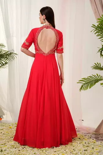 Red vermilion anarkali gown with dupatta