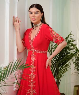 Red vermilion anarkali gown with dupatta 5