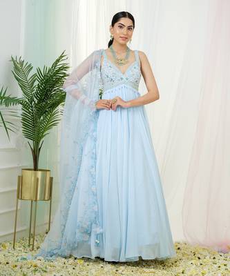 Powder blue lumos anarkali gown with dupatta 1