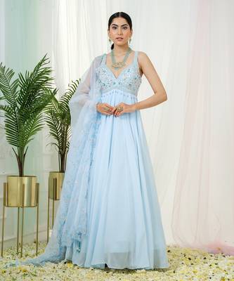 Powder blue lumos anarkali gown with dupatta 2
