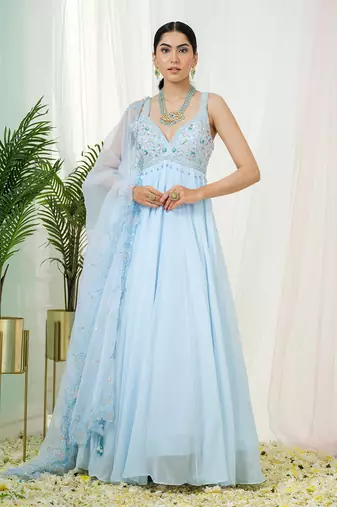 Powder blue lumos anarkali gown with dupatta