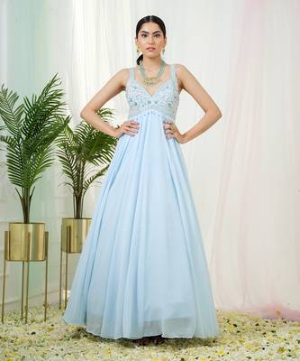 Powder blue lumos anarkali gown with dupatta 3