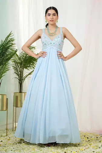 Powder blue lumos anarkali gown with dupatta