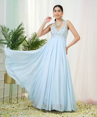 Powder blue lumos anarkali gown with dupatta 4